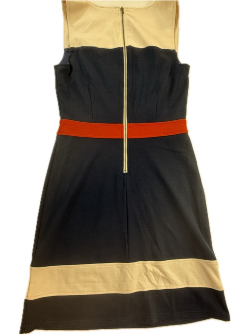 Fury Colorblock Sheath Dress Navy Beige Red Sleeveless Career Office Women’s Med